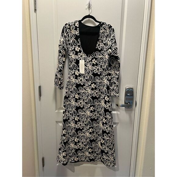 MON RENN KAMALI MIDI DRESS BLACK AND WHITE -VACATION size S NWT$259 - Picture 5 of 7
